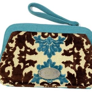 Petunia Pickle Bottom Cameo Turquoise and Brown velvet diaper / clutch bag